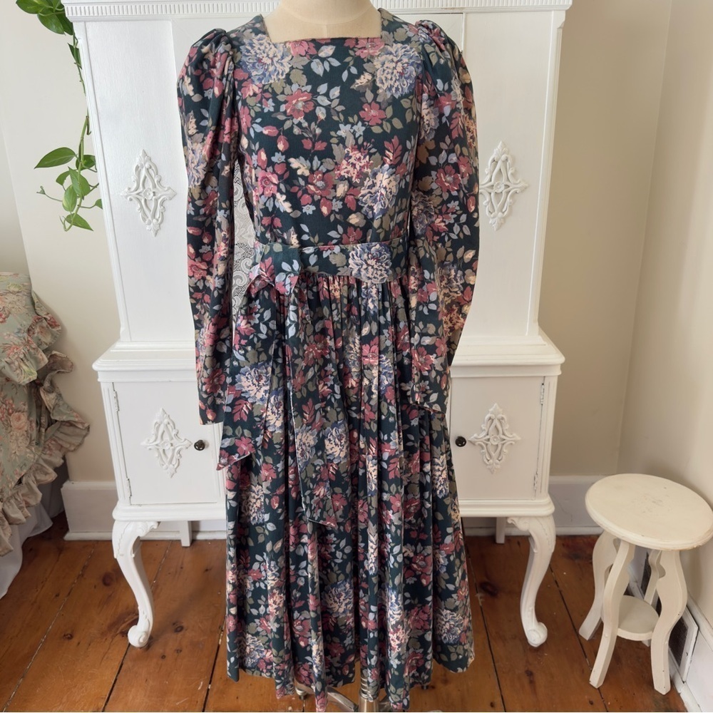 Vintage Laura Ashley Floral Corduroy Maxi Dress
